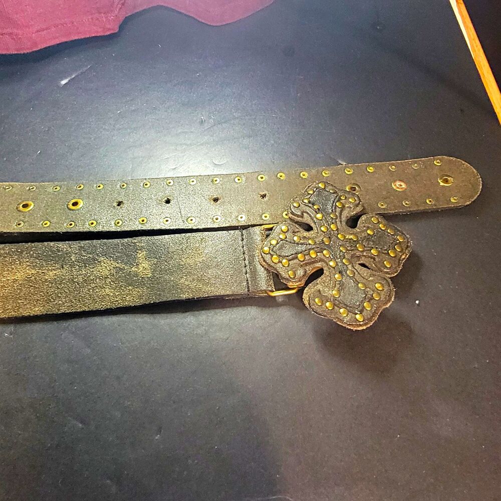 Steve Madden Men's Black Studded Belt w/ Grommets Metal Buckle Adjustable 1.5" L